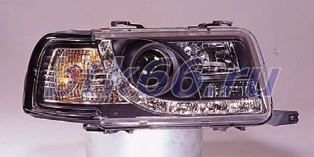 AUDI 80 Фара левая + правая (комплект) тюнинг линзованная (Devil Eyes), литой указатель поворота (Sonar) внутри черная