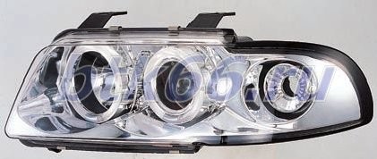 AUDI A4 Фара левая + правая (комплект) тюнинг линзованная с 2 светящимися ободками, литой указатель поворота (Sonar) внутри хромированная