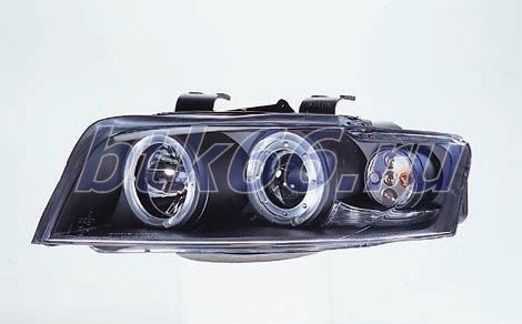 AUDI A4 Фара левая + правая (комплект) тюнинг линзованная с 2 светящимися ободками (Sonar) внутри черная
