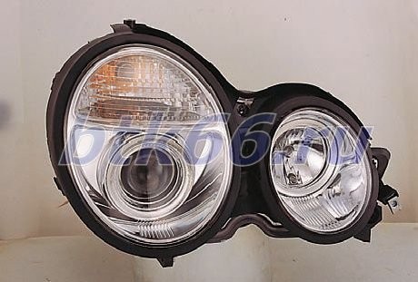 W210 Фара левая + правая (комплект) тюнинг дизайн (Е КЛАСС 2003) линзованная (Sonar) внутри хромированная